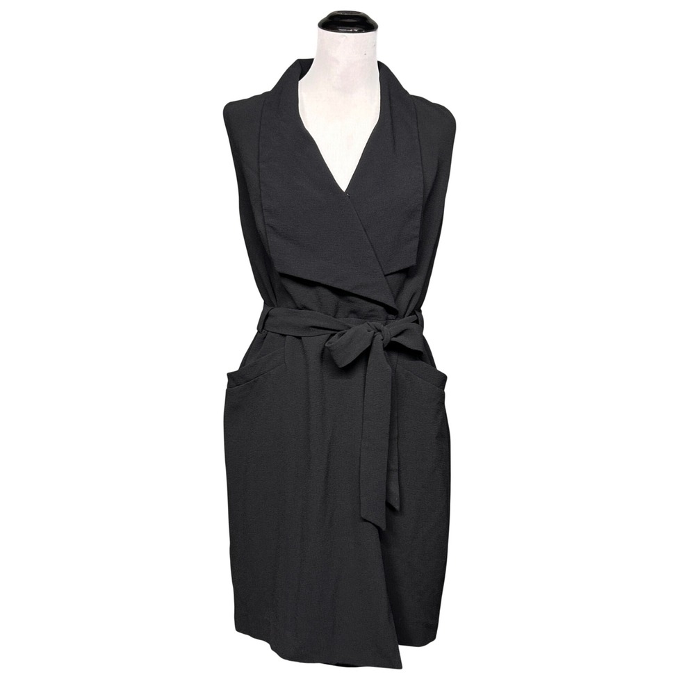 The Limited Sleeveless Trench Dress Women 14P Black Belted Wrap V-Neck Timeless